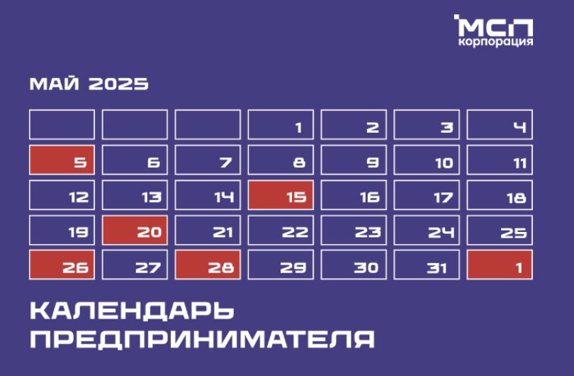 Календарь предпринимателя на май 2025 года.